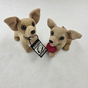 Vintage Lot of 2 Taco Bell  Chihuahua Plush Dogs - Wanted Chalupa & Red Heart.